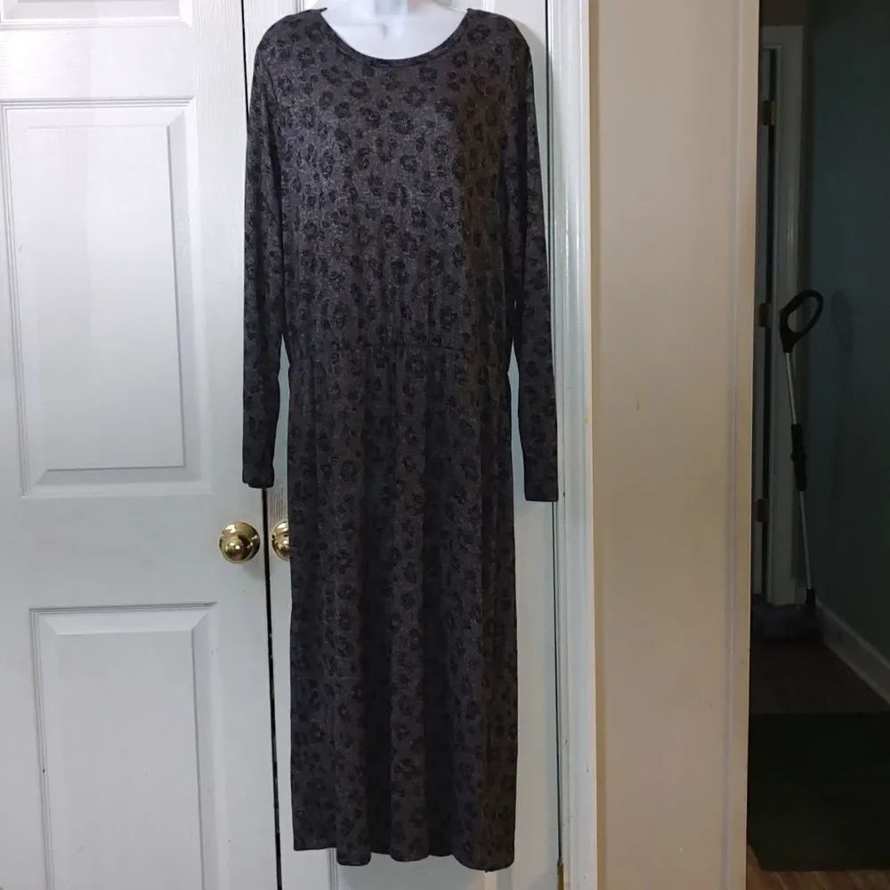 Old Navy gray black long sleeve elastic waist dress soft stretchy material Sz XL